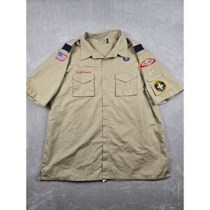 Boy Scouts of America Uniform Shirt Adult XXL Tan Short Sleeve Patches BSA
